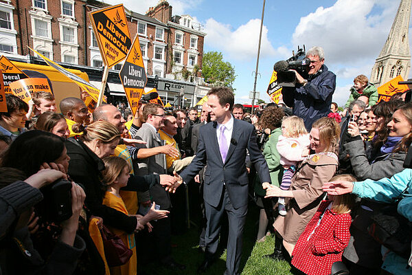 A photo of Nick Clegg greeting crowds in Blackheath during the 2010 General Election