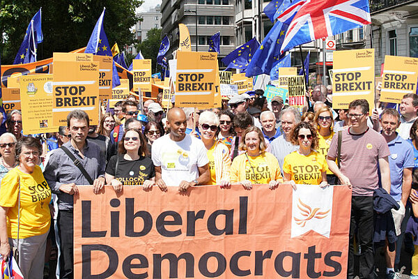 A photo of an anti-Brexit march led by the Liberal Democrats