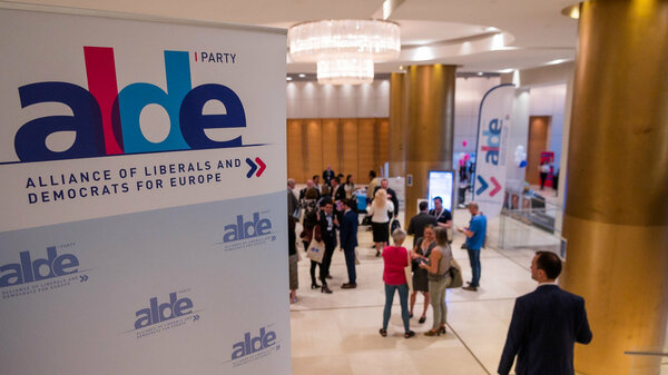 A banner showing the text 'alde party: Alliance of Liberals and Democrats for Europe"