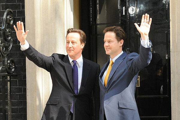 A photo of David Cameron and Nick Clegg outside Number 10 Downing Street