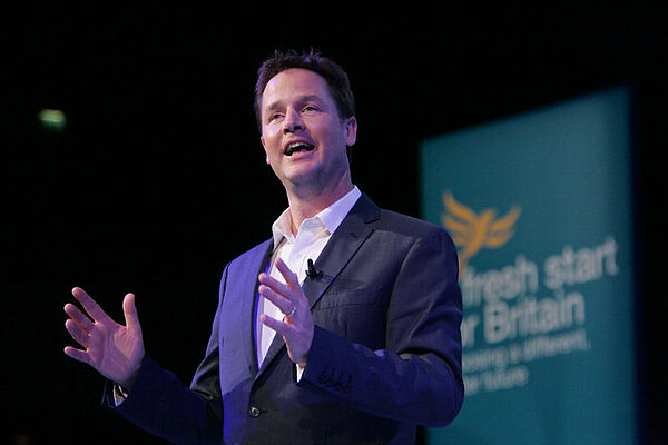 A photo of Nick Clegg speaking at the Liberal Democrat conference in 2008